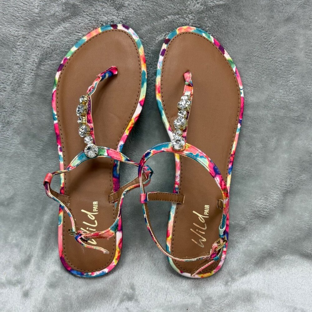 Womens Wild Pair Multicolor Jeweled T-Strap Sandals Size 7‎ Made In China